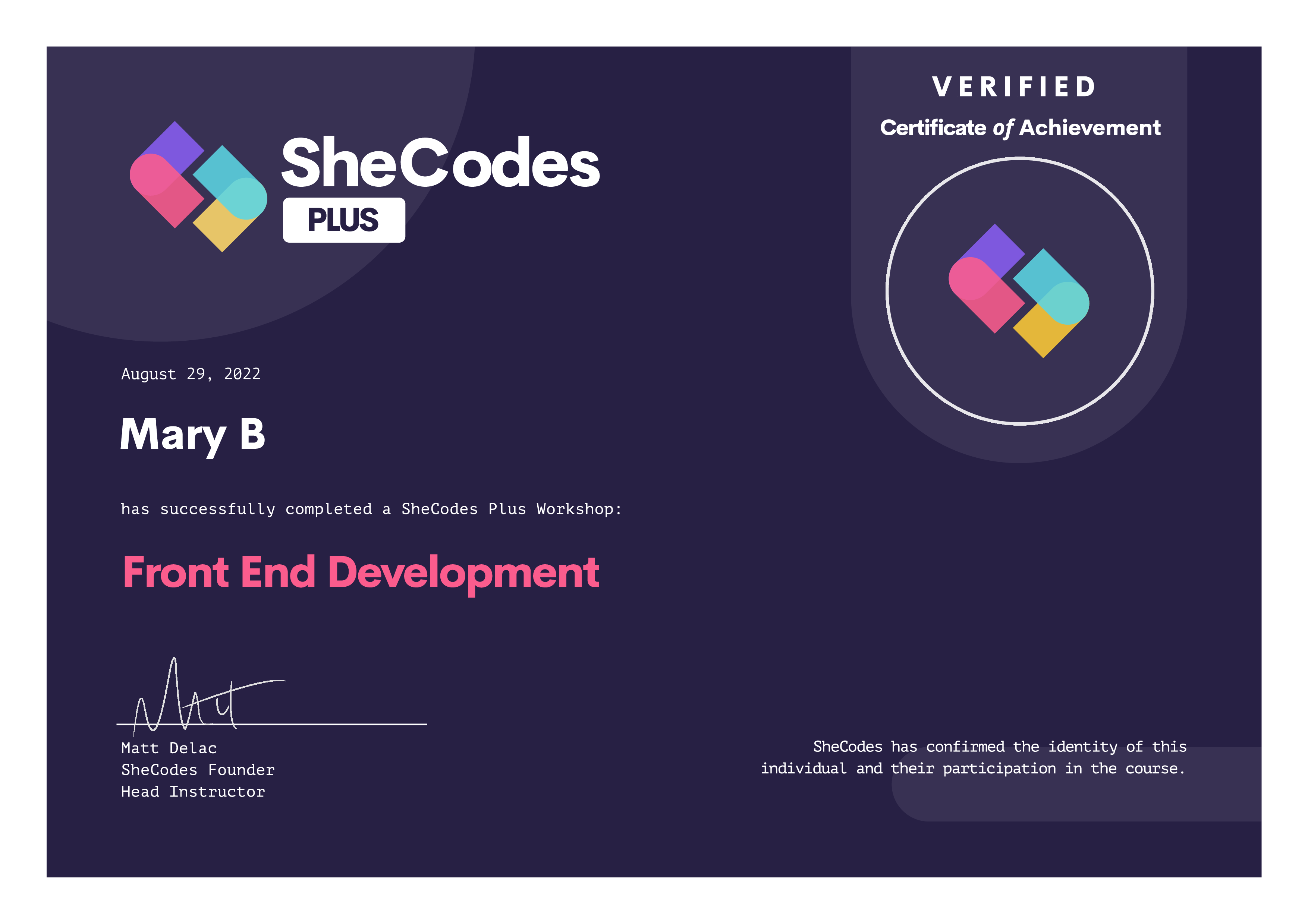 Front-end development certificate